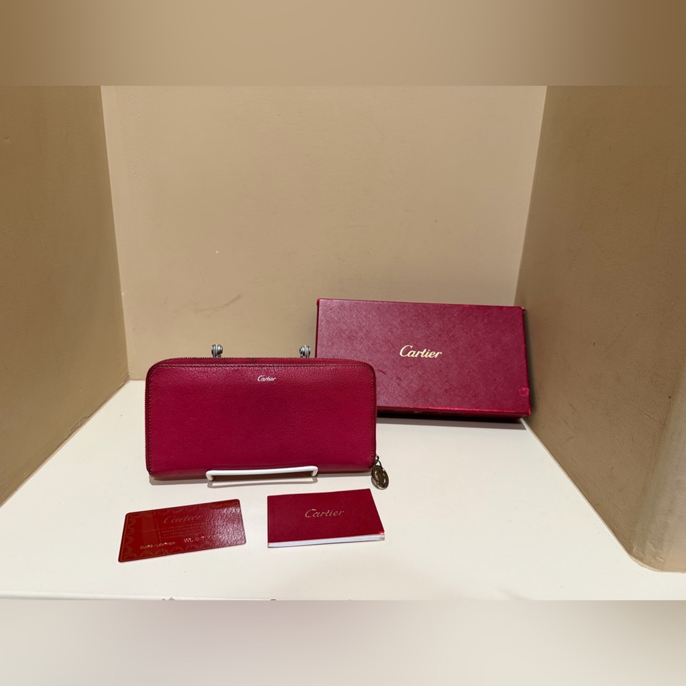 Cartier Fushia Leather Zip Long Wallet w/box and cards